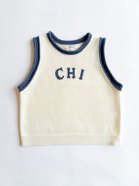 Chi Ringer Sweater Vest - Ivory Blue Combo