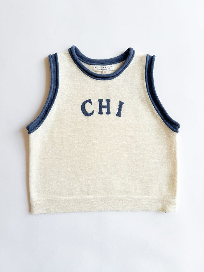 Chi Ringer Sweater Vest - Ivory Blue Combo