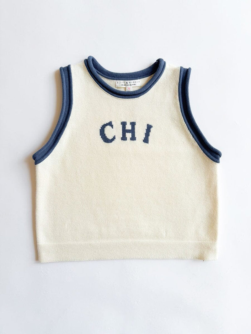 Chi Ringer Sweater Vest - Ivory Blue Combo