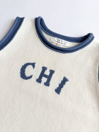 Chi Ringer Sweater Vest - Ivory Blue Combo
