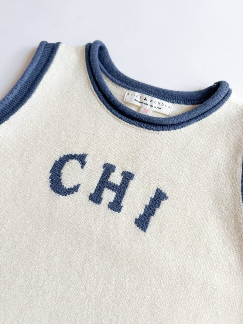 Chi Ringer Sweater Vest - Ivory Blue Combo