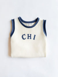 Chi Ringer Sweater Vest - Ivory Blue Combo