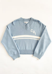Chi Striped V-Neck Crop Sweater - Light Blue
