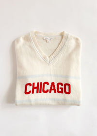 Chicago Striped Oversized V-Neck Sweater - Ivory