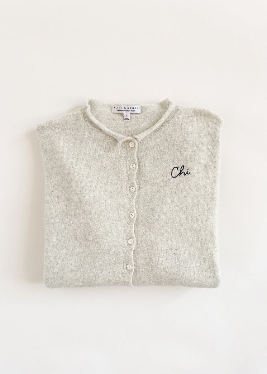 Chi Embroidered Piper Cardigan - Light Grey