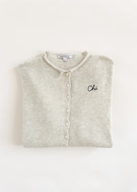 Chi Embroidered Piper Cardigan - Light Grey