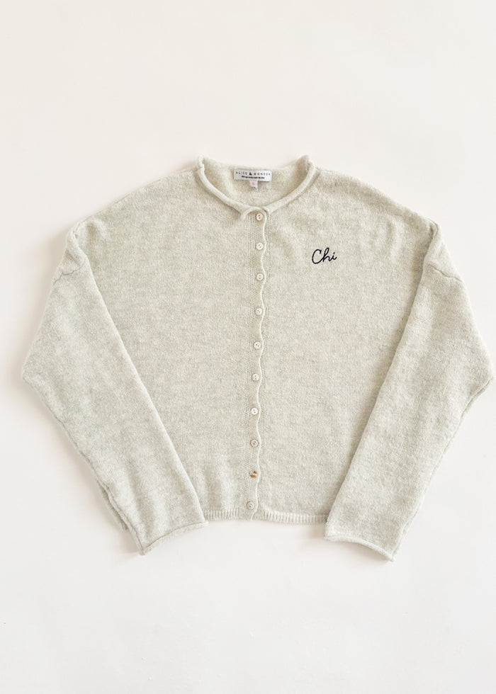 Chi Embroidered Piper Cardigan - Light Grey