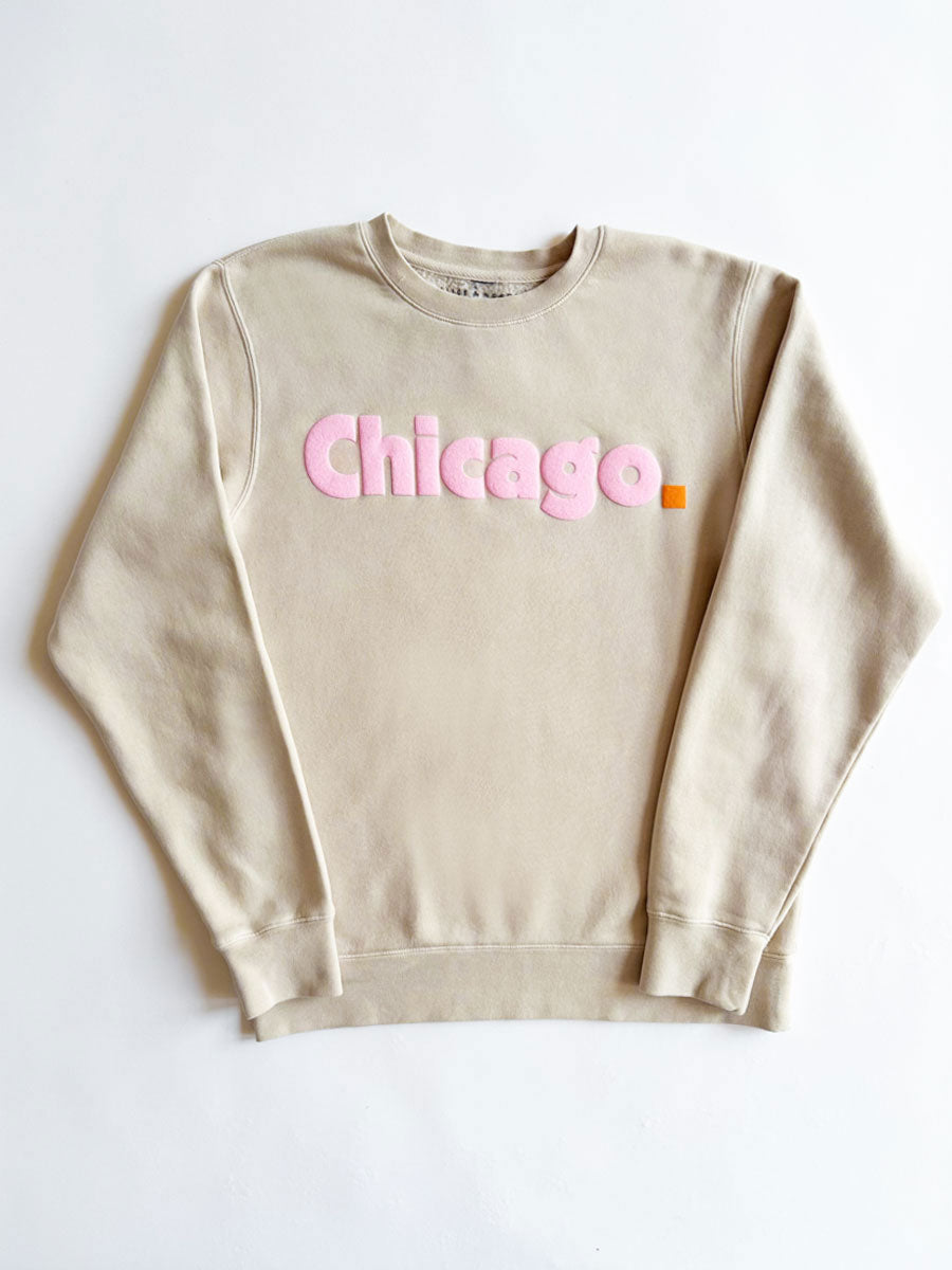 Chicago. Crewneck Sweatshirt - Ivory & Pink