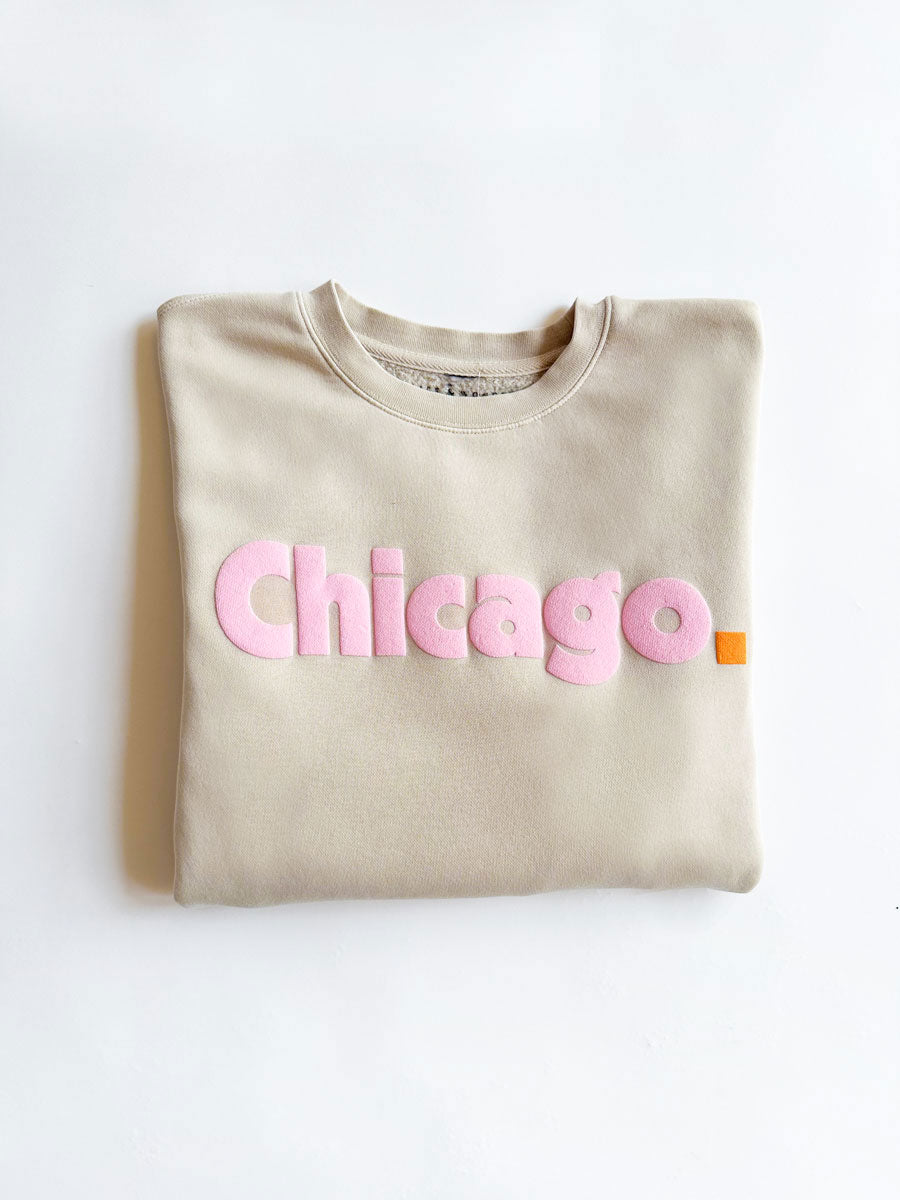 Chicago. Crewneck Sweatshirt - Ivory & Pink