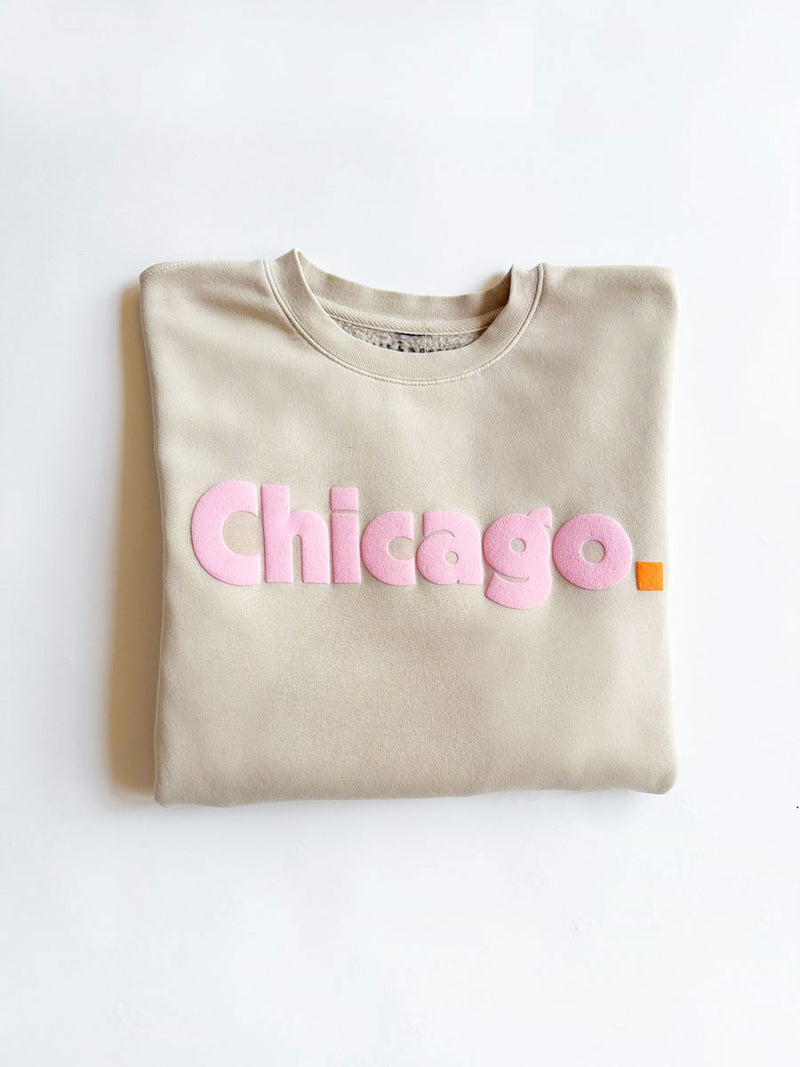 Chicago. Crewneck Sweatshirt - Ivory & Pink