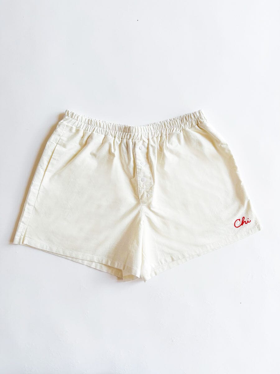 Chi Embroidered Boxer Short - White & Red – Alice & Wonder