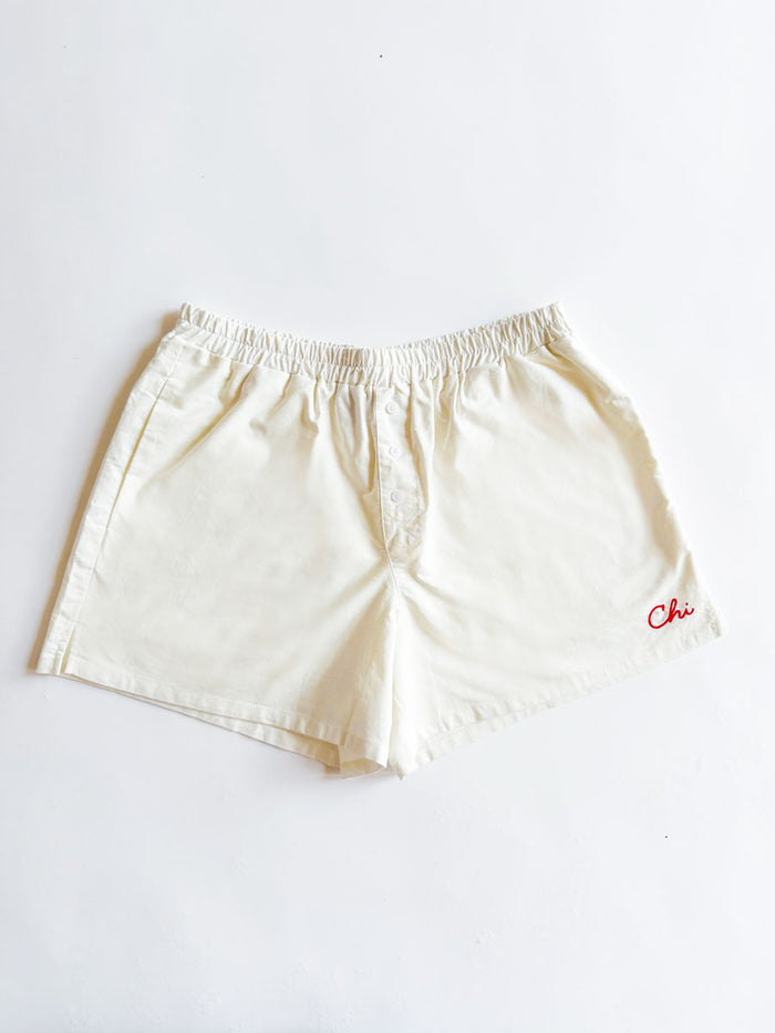 Chi Embroidered Boxer Short - White & Red