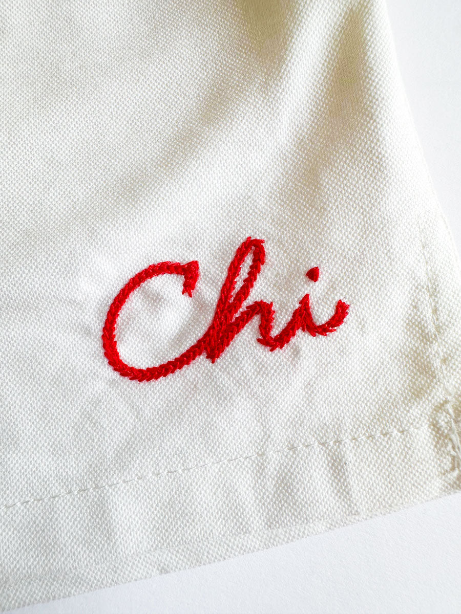 Chi Embroidered Boxer Short - White & Red
