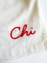 Chi Embroidered Boxer Short - White & Red