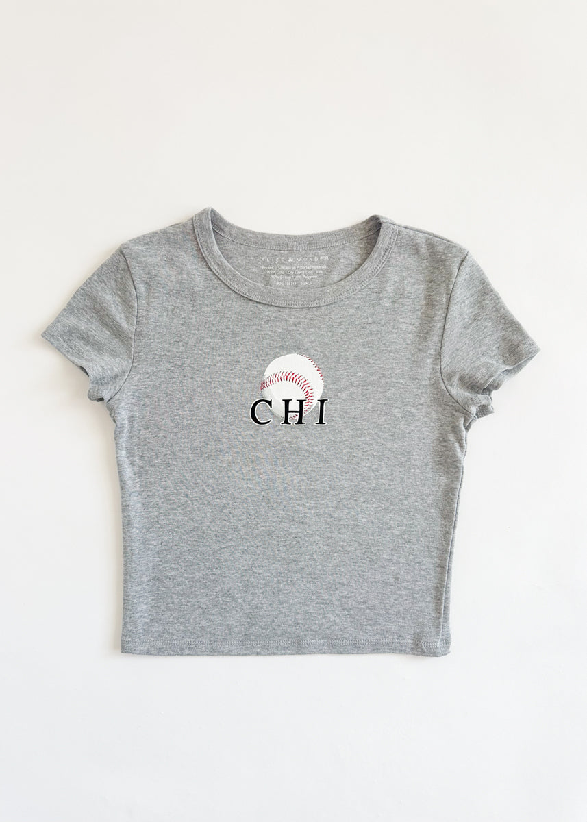 Chi Baseball Baby Tee - Gray