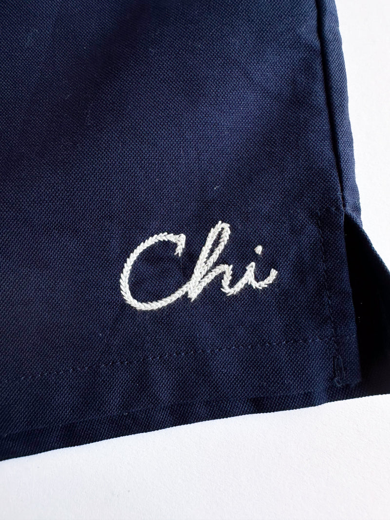 Chi Embroidered Boxer Short - Navy & White