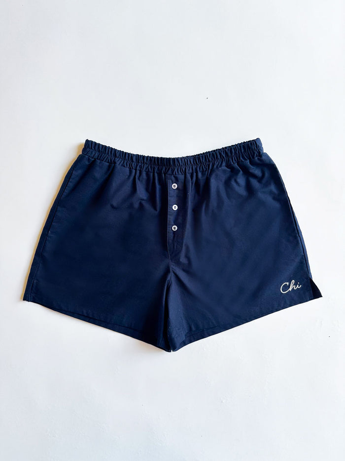 Chi Embroidered Boxer Short - Navy & White
