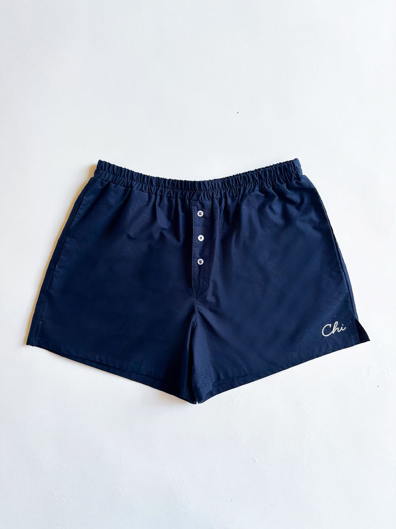 Chi Embroidered Boxer Short - Navy & White