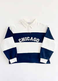 Chicago Color Block Polo Sweatshirt - Navy & White
