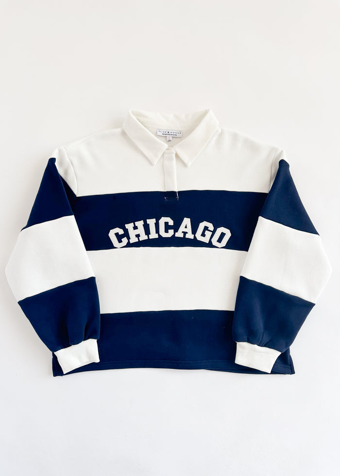 Chicago Color Block Polo Sweatshirt - Navy & White