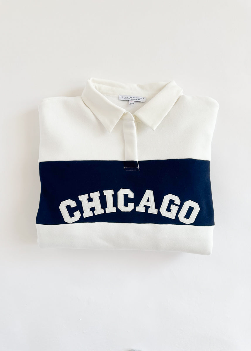 Chicago Color Block Polo Sweatshirt - Navy & White