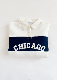 Chicago Color Block Polo Sweatshirt - Navy & White