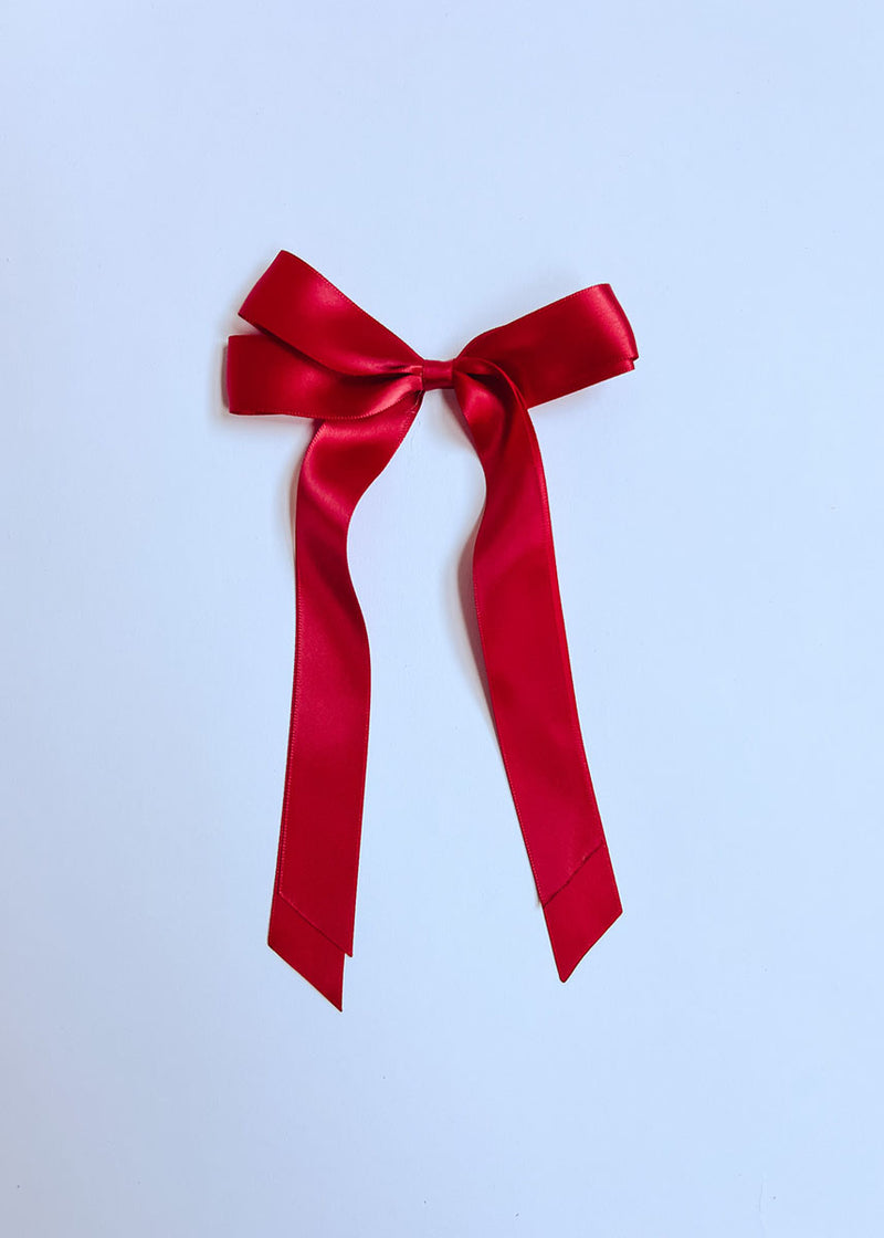 Satin Double Long Tail Bow - Red