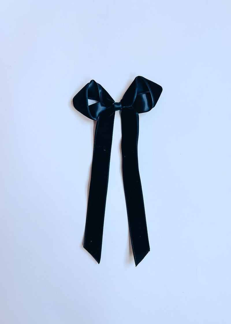 Long Velvet & Satin Bow Clip - Black