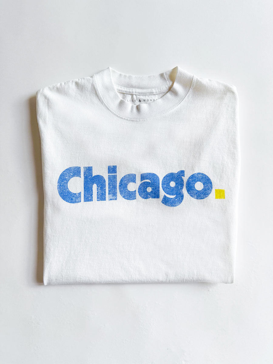 Chicago. Oversized Tee - Cream & Blue