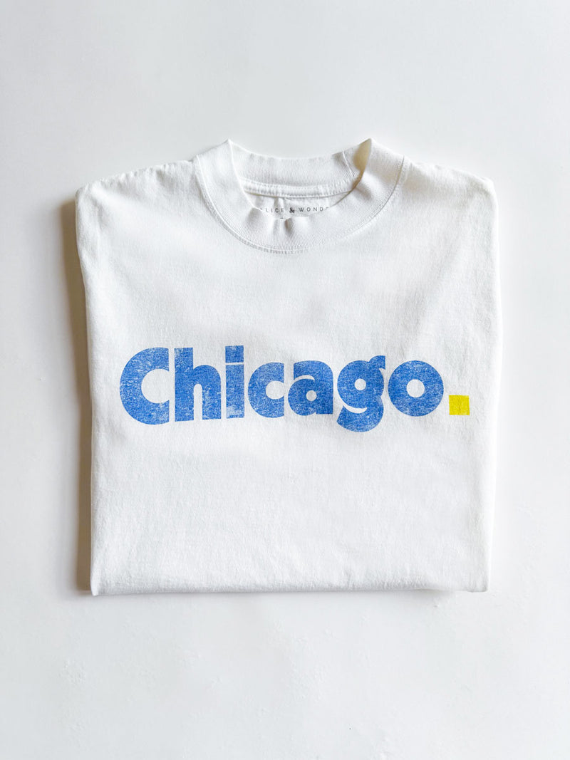 Chicago. Oversized Tee - Cream & Blue