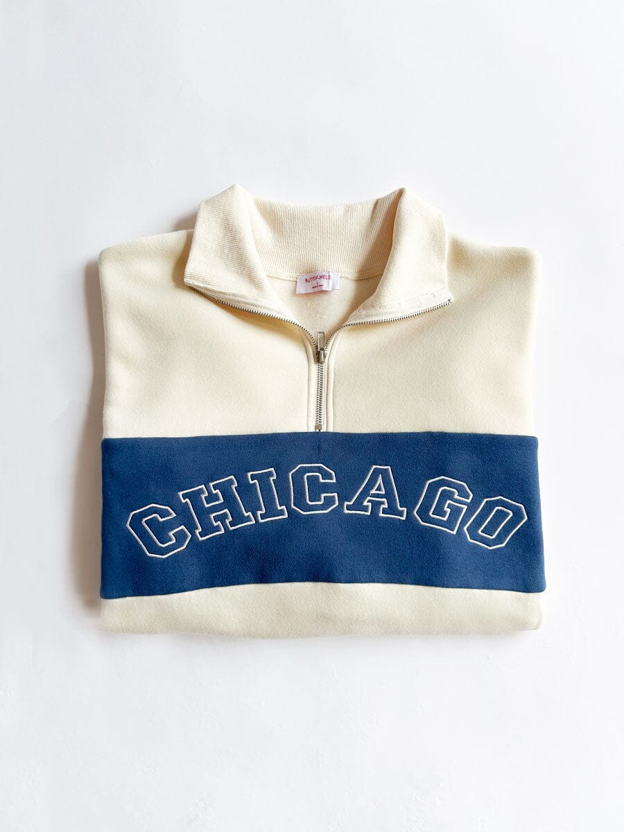 Chicago Color Blocked Quarter Zip Sweatshirt - Ivory & Blue