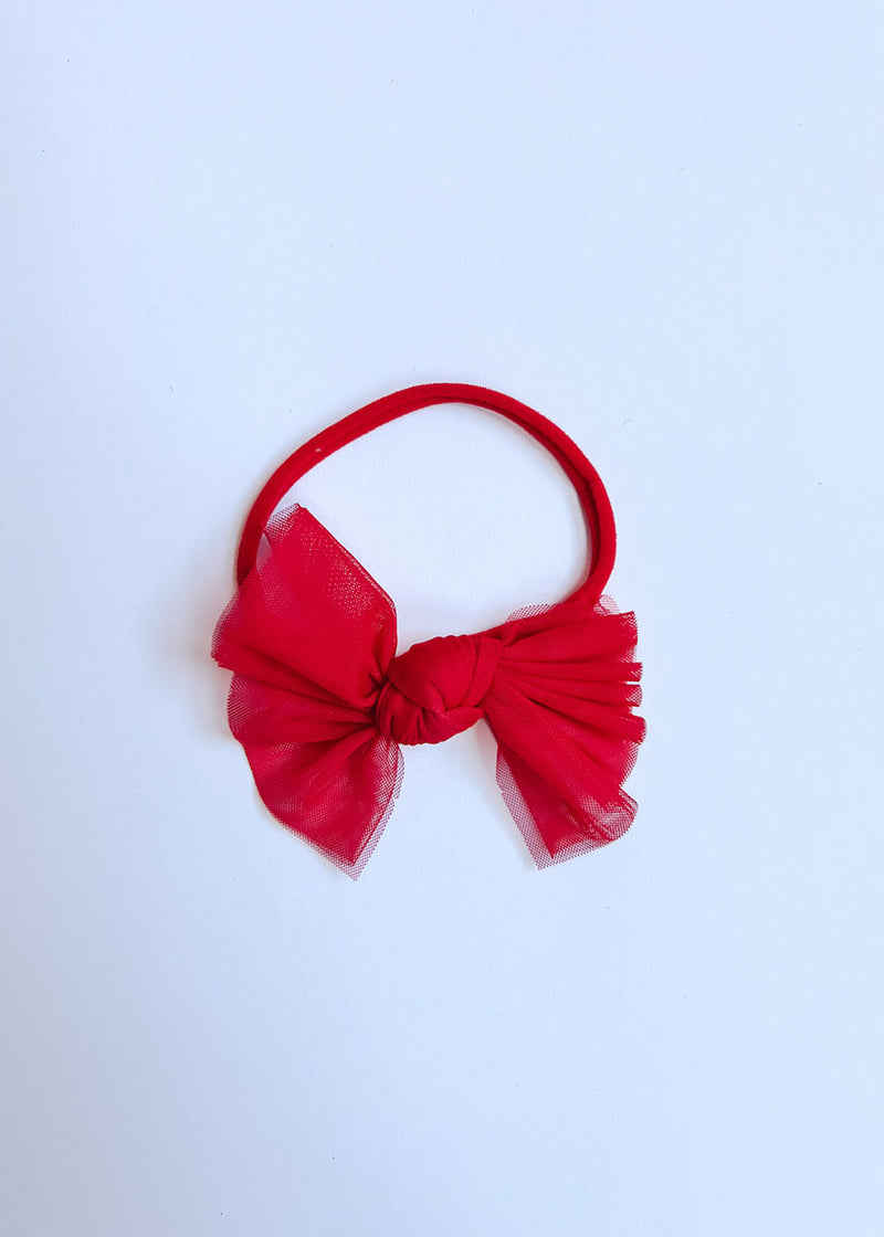 Tulle Baby Bow Headband - Red