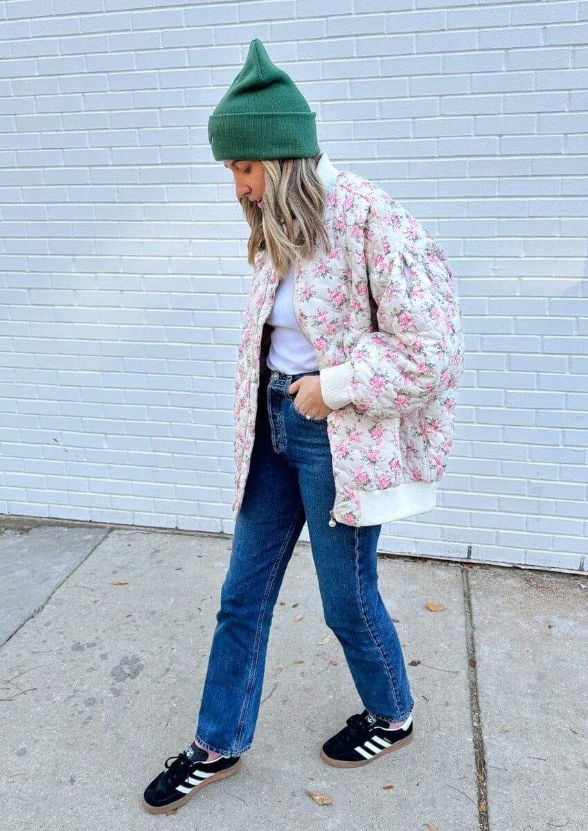 Ava Floral Quilted Bomber Jacket - Off White