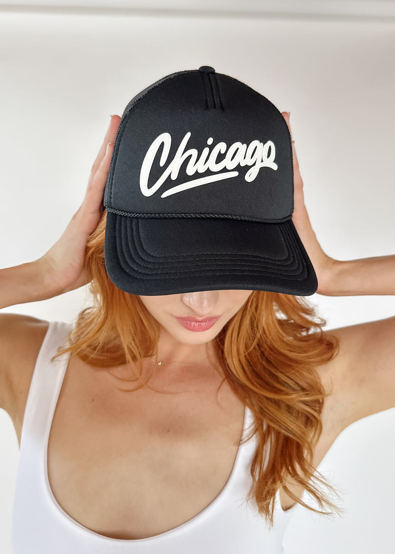 Chicago Script Trucker Hat - Black