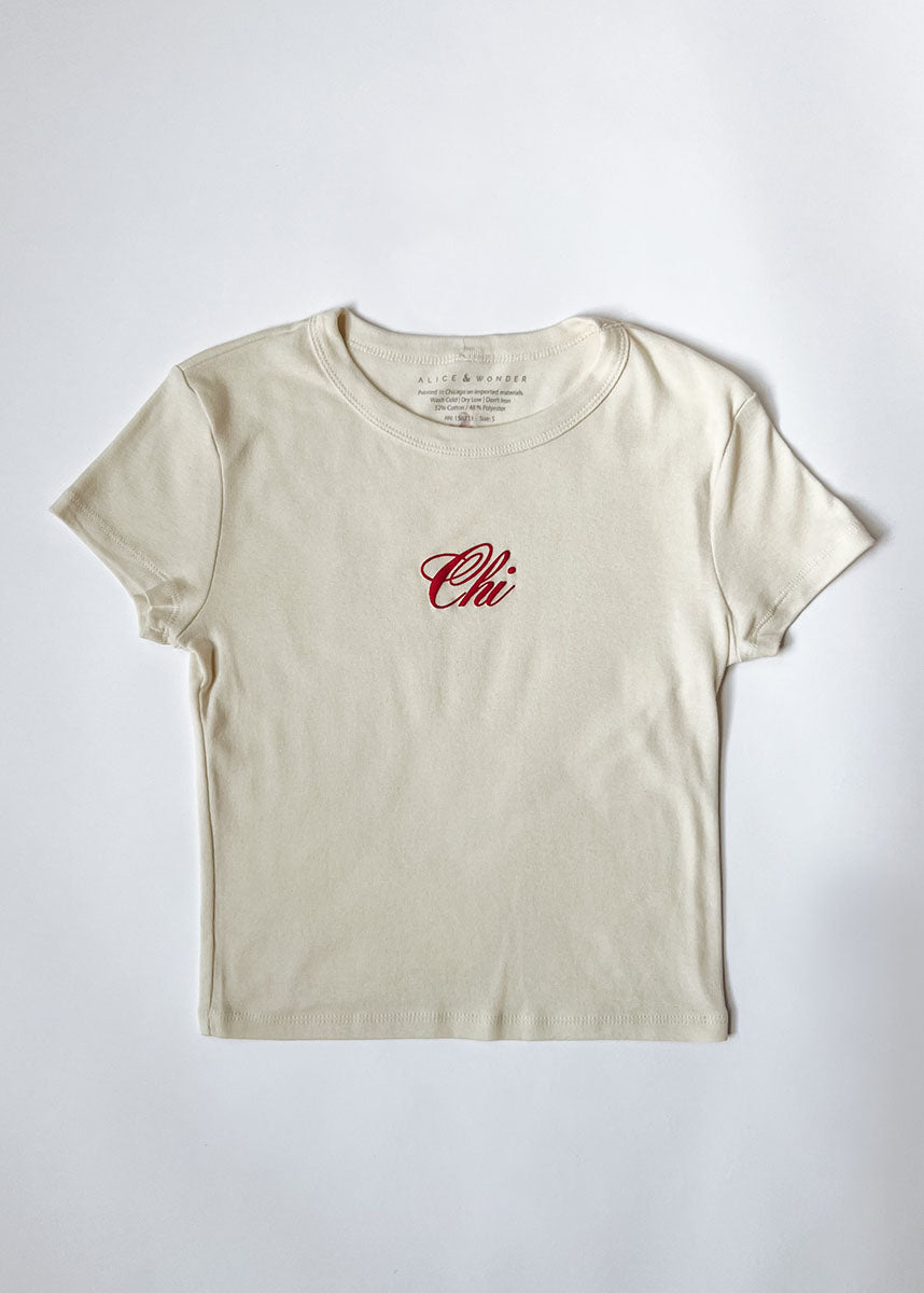 Chi Script Baby Tee - White & Red