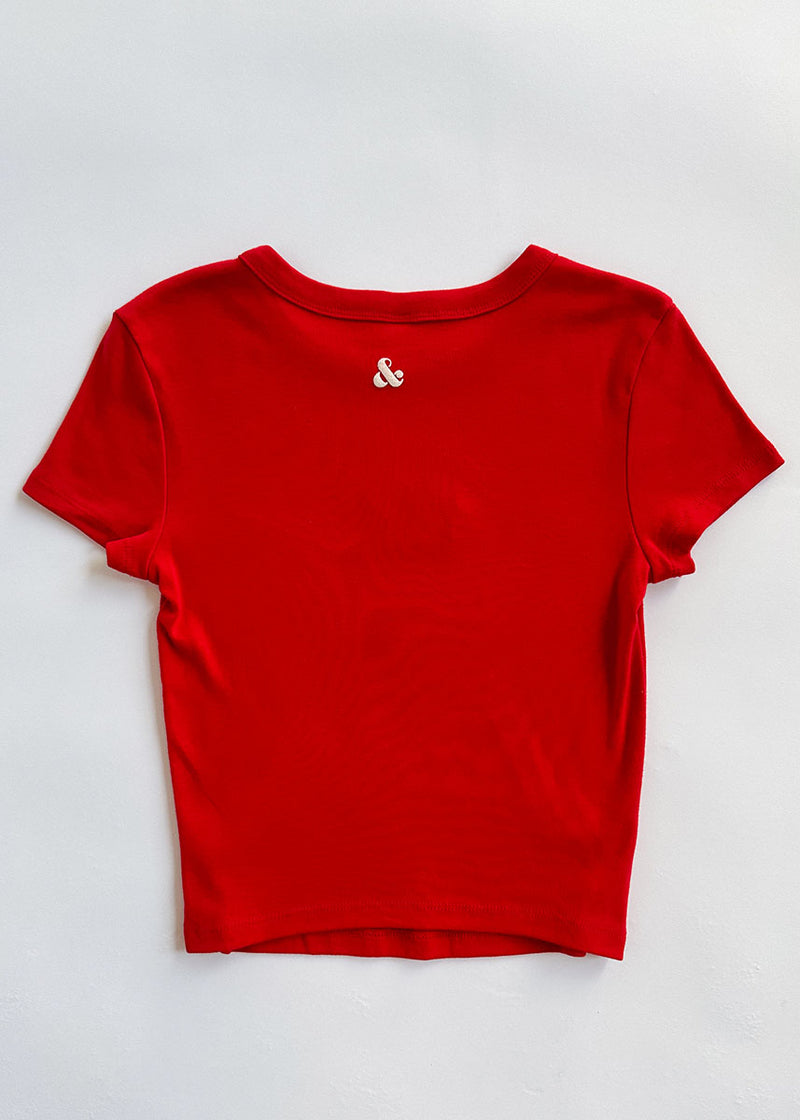 Chi Script Baby Tee - Red & White