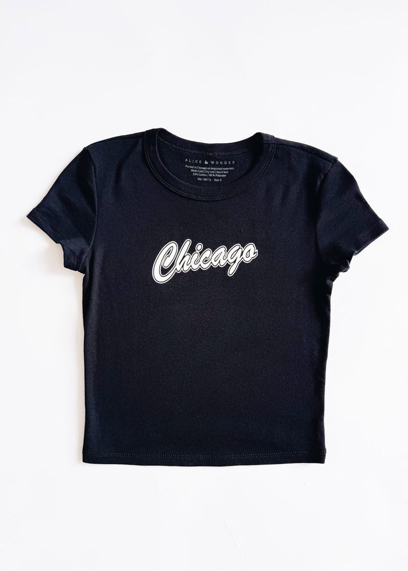 90's Chicago Baby Tee - Black