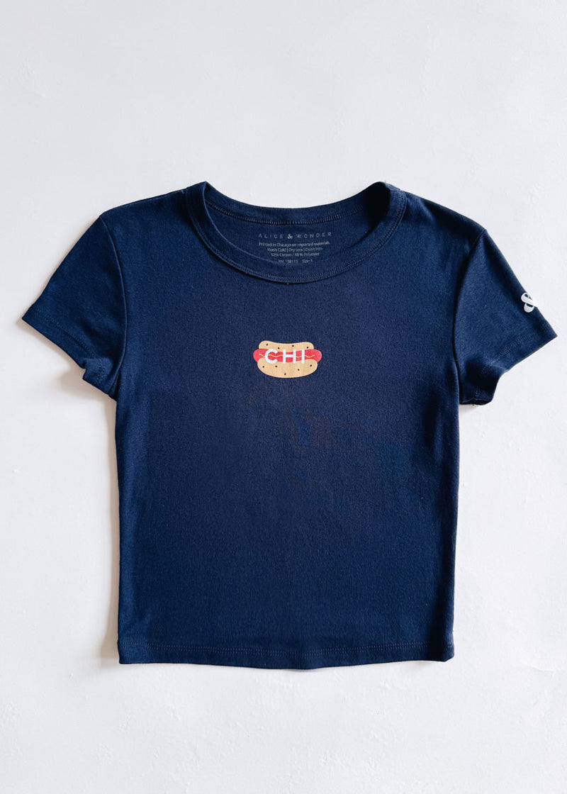 Hot Dog Icon Baby Tee - Navy