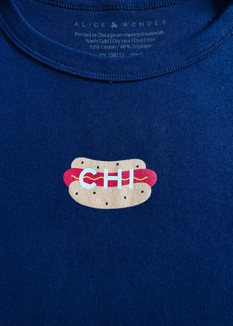 Hot Dog Icon Baby Tee - Navy