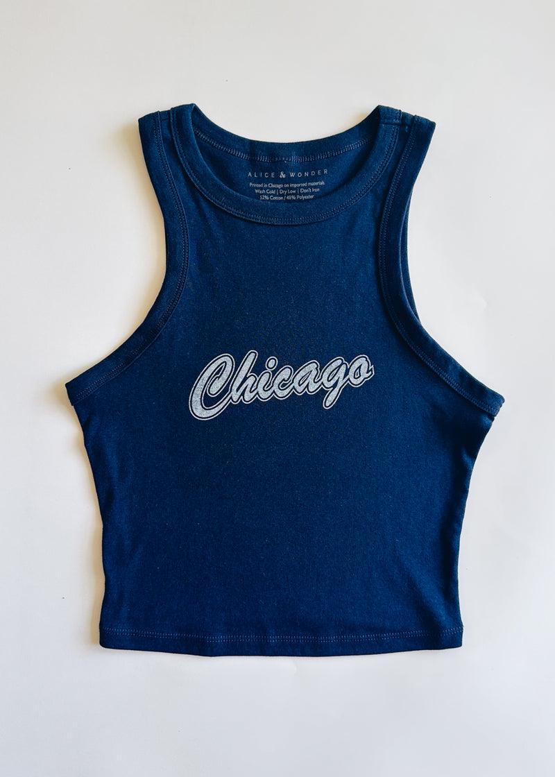 90's Chicago Micro-Rib Racer Tank - Navy