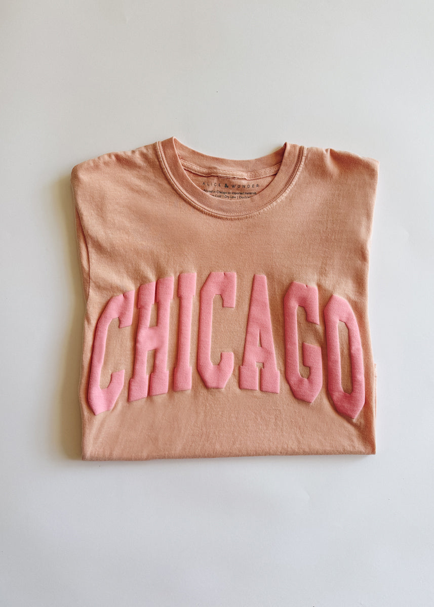 Chicago Collegiate Puff Crop Tee - Peach & Pink
