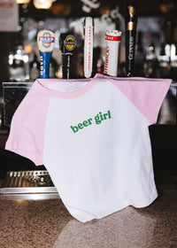 Green Beer Girl Raglan Baby Tee - Pink