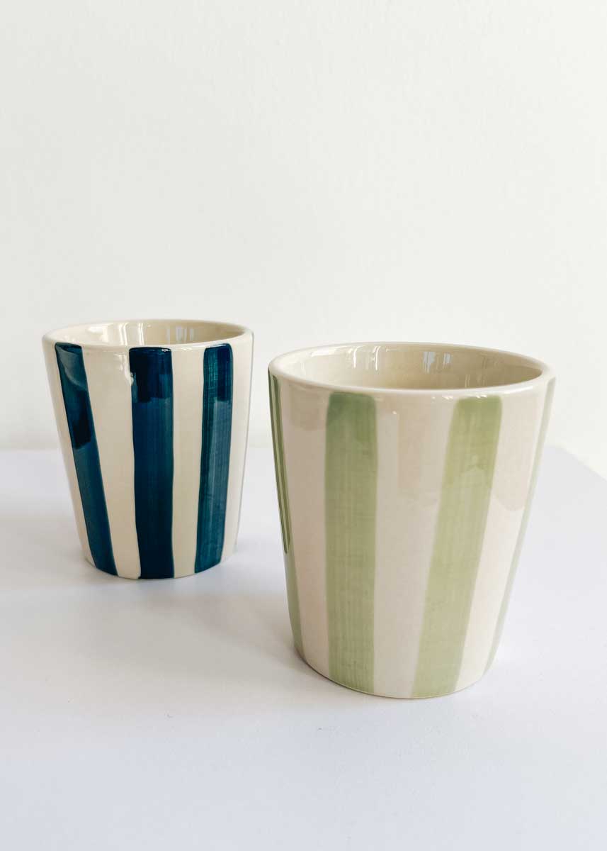Striped Stoneware Cup - Ocean