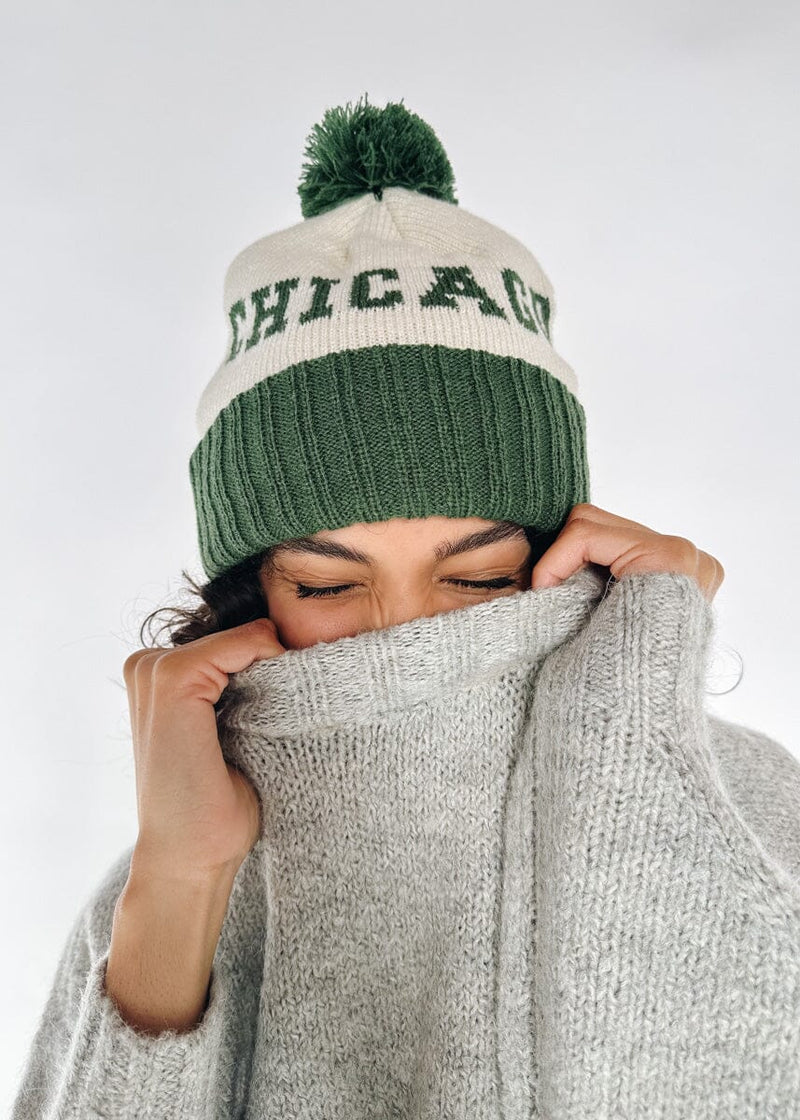 Adult Mad Hatter Two-Tone Chicago Pom Beanie - Green