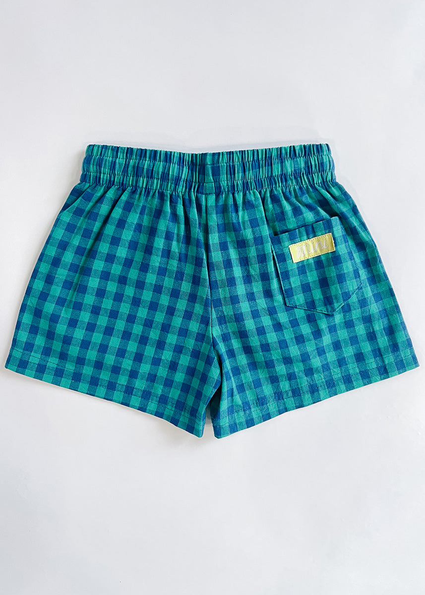 Gingham Drawstring Short - Blue & Teal – Alice & Wonder