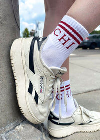 Chi Double Stripe Crew Sock - Red