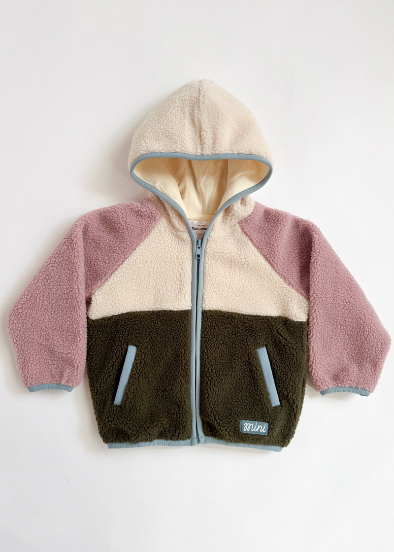 Colorblock Fleece Jacket - Pink & Green