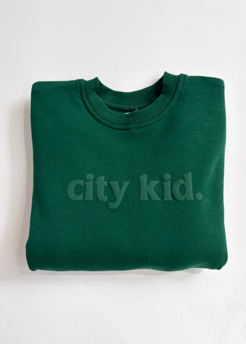 City Kid Monochrome Puff Sweatshirt - Forest Green