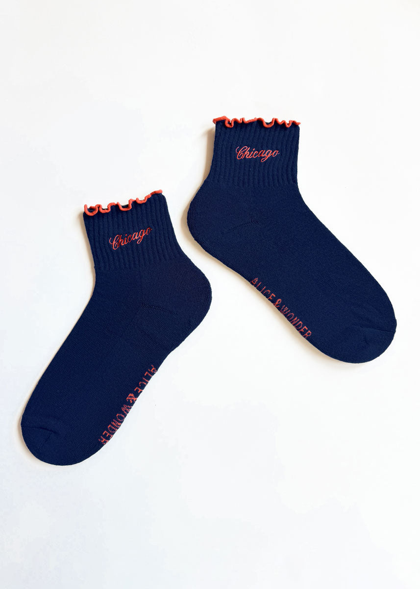 Chicago Ruffle Sock - Navy & Orange