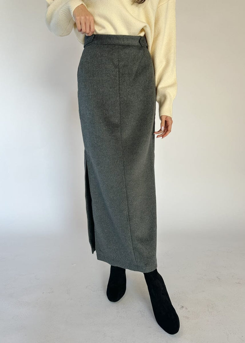 Cecy Wool Blend Maxi Skirt - Charcoal